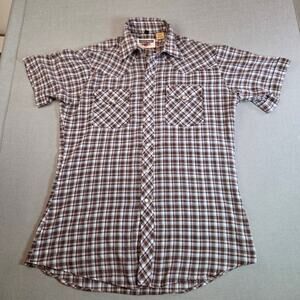 Vintage Youngbloods Western Pearl Snap Plaid Shirt Brown Tan Red Size M